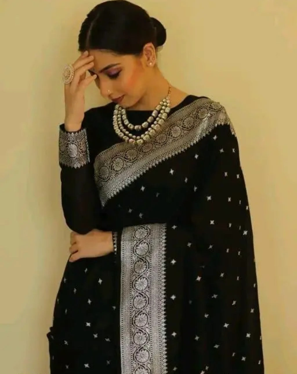 Elegant Black Georgette Saree With Rich Zari Woven Border Party Festiv...