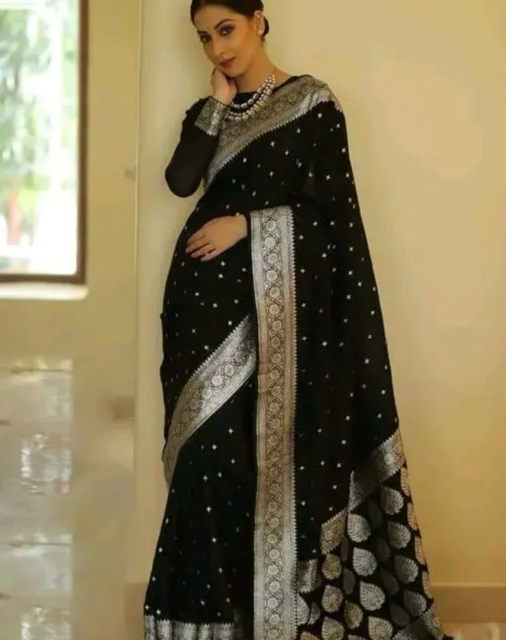 Elegant Black Georgette Saree With Rich Zari Woven Border Party Festiv...