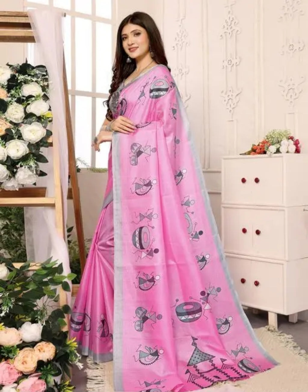 Tarsh Enterprises Women's Printed Trendy Art Silk Saree with Blouse Mat...