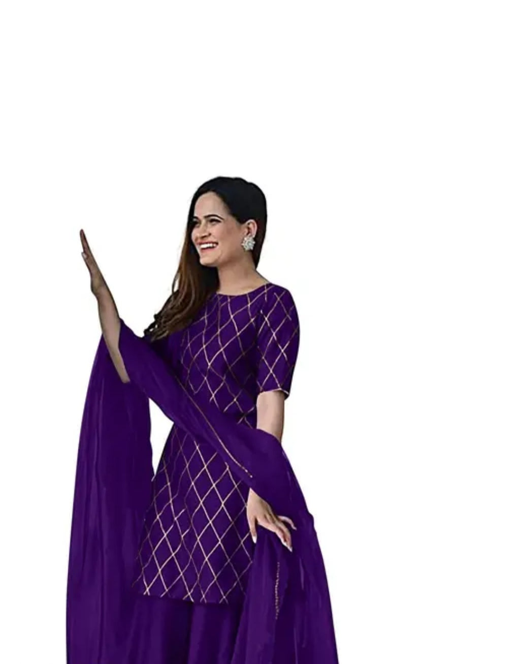 Women's Trendy Design Top Selling Cotton Kurta Sharara Set With Dupatt...