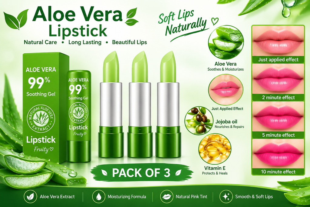 3 PCS GREEN LIPSTICK ALOEVERA MOISTURIZING LIPSTICK NOT...