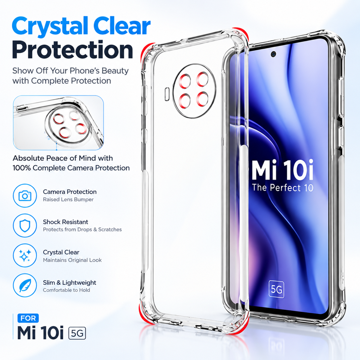 BnT Shock Proof Protective Soft Back Case Transparent Cover For Mi 10i
