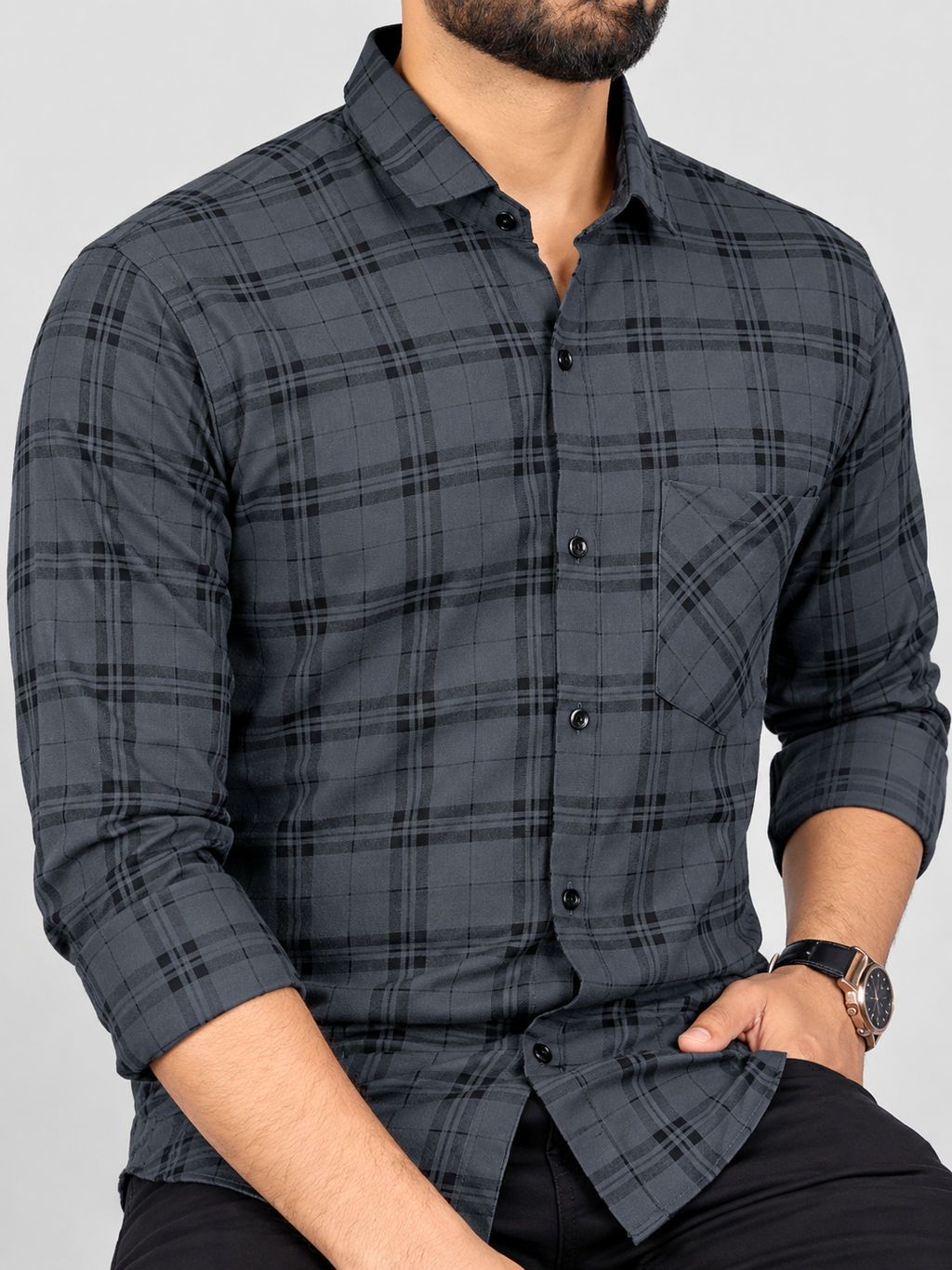 Regular Spread Collar Grey Shirts