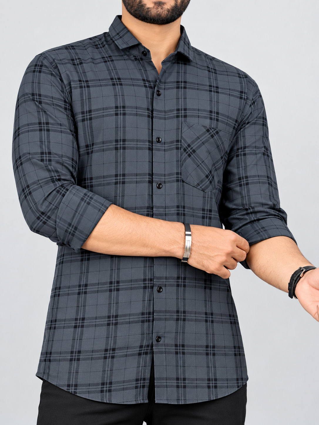 Regular Spread Collar Grey Shirts