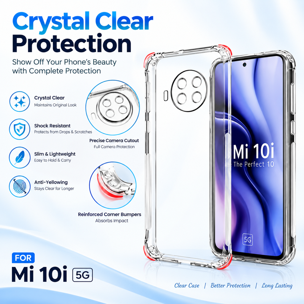 BnT Shock Proof Protective Soft Back Case Transparent Cover For Mi 10i